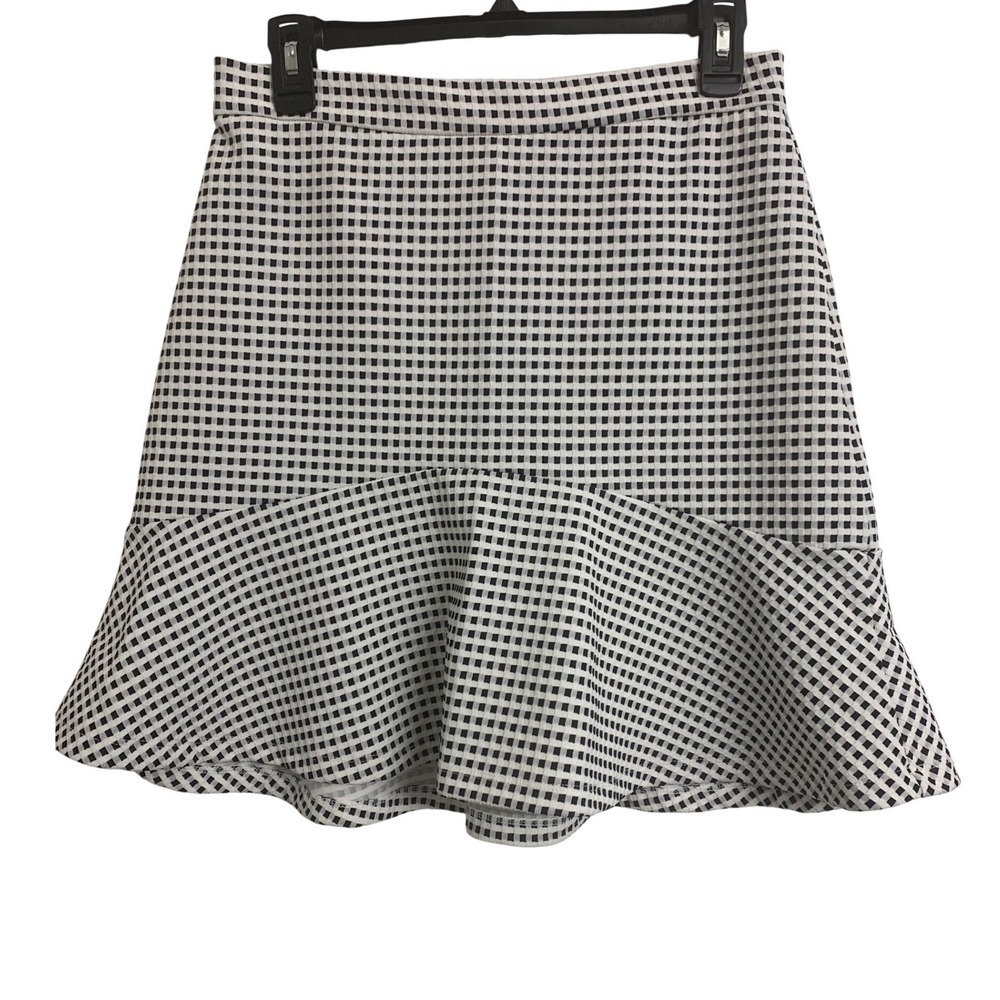 Banana Republic Gingham Flounce Hem Mini Skirt Black White Size 4 Zip Back